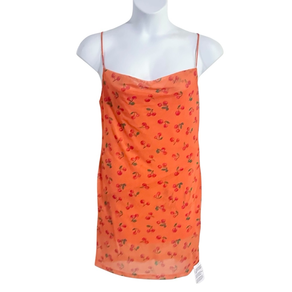 ASOS Designs Sleeveless Orange Mini Dress with Cherry Print Size 10 - NWT